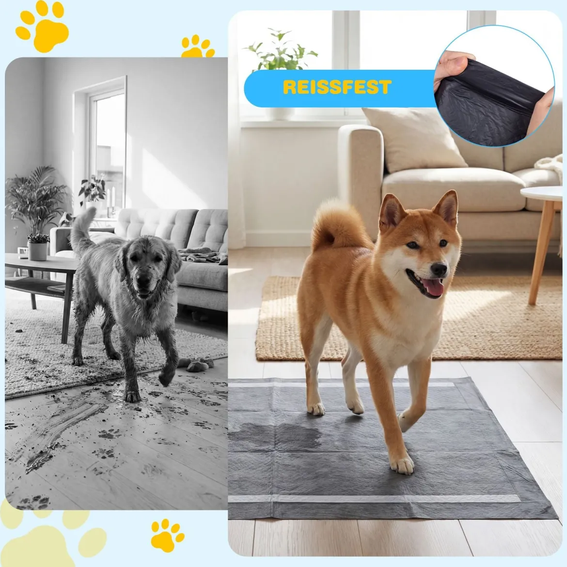 150 STK Welpen Unterlagen Aktivkohle 6-lagige PIPI Matten für Hunde schnell trocknend 60 x 60 cm