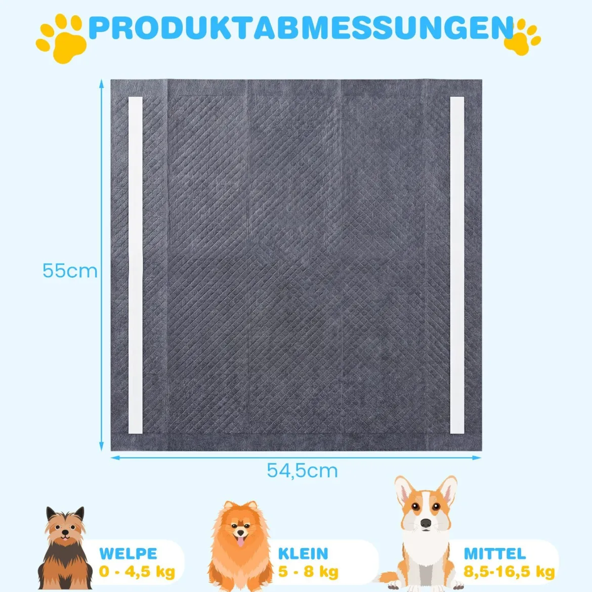 150 STK Welpen Unterlagen Aktivkohle 6-lagige PIPI Matten für Hunde schnell trocknend 60 x 60 cm