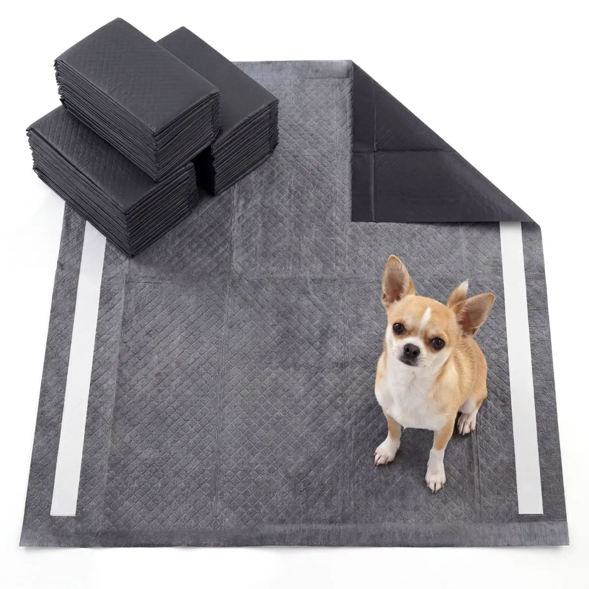 150 STK Welpen Unterlagen Aktivkohle 6-lagige PIPI Matten für Hunde schnell trocknend 60 x 60 cm