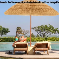 Strandschirm 175 cm Sonnenschirm Reisstroh Strandschirm Weiß + Beige