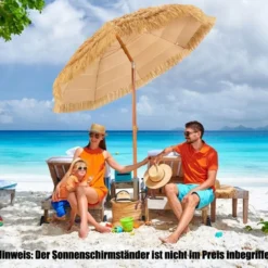 Strandschirm 175 cm Sonnenschirm Reisstroh Strandschirm Weiß + Beige