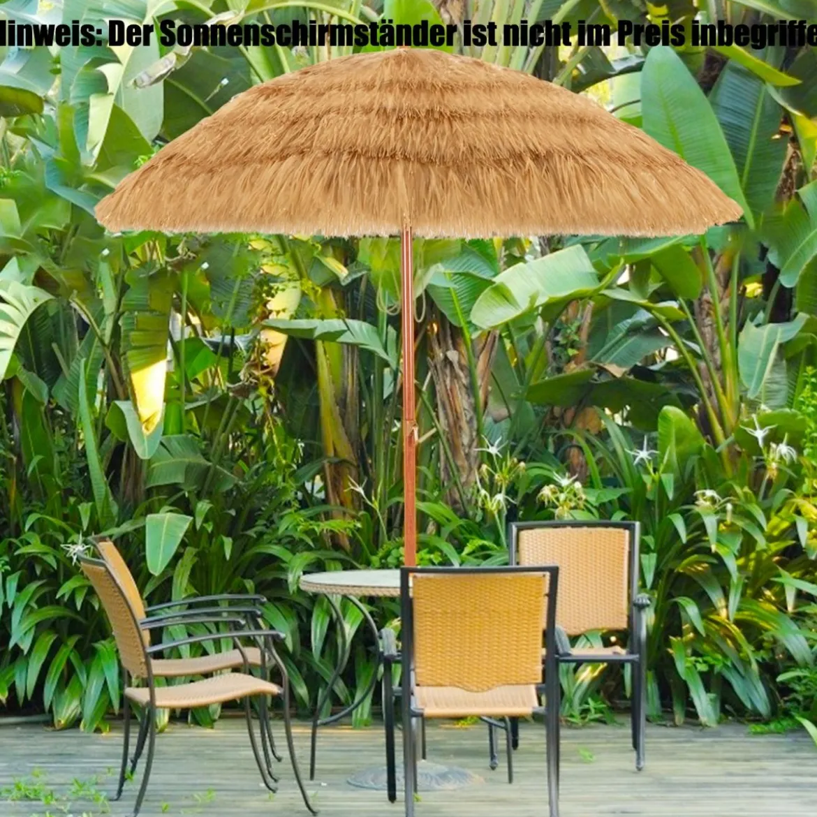 Strandschirm 175 cm Sonnenschirm Reisstroh Strandschirm Weiß + Beige