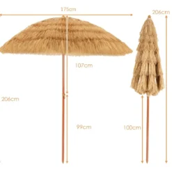 Strandschirm 175 cm Sonnenschirm Reisstroh Strandschirm Weiß + Beige