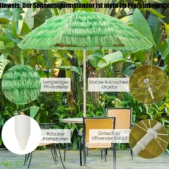Strandschirm 175 cm Sonnenschirm Reisstroh Grün