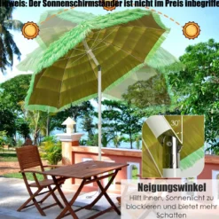 Strandschirm 175 cm Sonnenschirm Reisstroh Grün