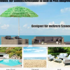 Strandschirm 175 cm Sonnenschirm Reisstroh Grün