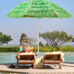Strandschirm 175 cm Sonnenschirm Reisstroh Grün