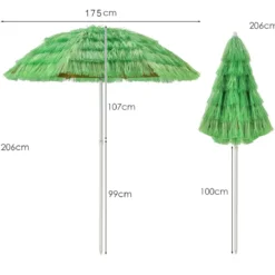 Strandschirm 175 cm Sonnenschirm Reisstroh Grün