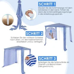 Strandschirm mit Seitenwand Sonnenschirm Strandkabine 202 x 202 x 233-270 cm Marineblau
