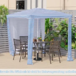 Strandschirm mit Seitenwand Sonnenschirm Strandkabine 202 x 202 x 233-270 cm Marineblau