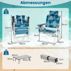 Strandstühle mit Tisch klappbare Campingstühle mit verstellbarer Rückenlehne Klappstühle leicht Blau