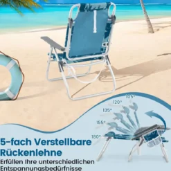 Strandstühle mit Tisch klappbare Campingstühle mit verstellbarer Rückenlehne Klappstühle leicht Blau