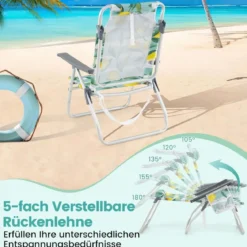Strandstühle mit Tisch Klappbare Campingstühle mit Verstellbarer Rückenlehne Klappstühle Grün