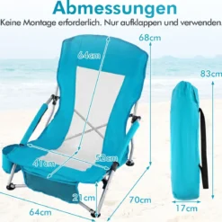 Strandstuhl Klappbar Campingstuhl mit Atmungsaktivem Netzgewebe Klappstuhl Blau