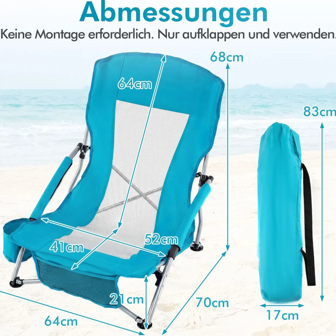 Strandstuhl Klappbar Campingstuhl mit Atmungsaktivem Netzgewebe Klappstuhl Blau