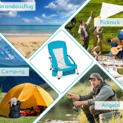 Strandstuhl Klappbar Campingstuhl mit Atmungsaktivem Netzgewebe Klappstuhl Blau