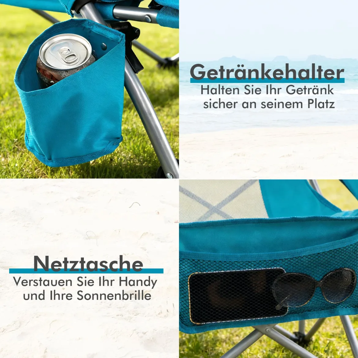 Strandstuhl Klappbar Campingstuhl mit Atmungsaktivem Netzgewebe Klappstuhl Blau
