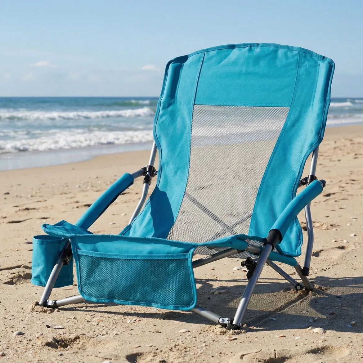 Strandstuhl Klappbar Campingstuhl mit Atmungsaktivem Netzgewebe Klappstuhl Blau