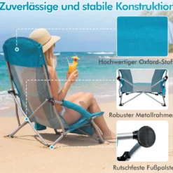 Strandstuhl Klappbar Campingstuhl mit Atmungsaktivem Netzgewebe Klappstuhl Blau