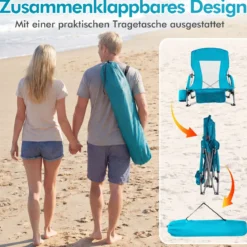 Strandstuhl Klappbar Campingstuhl mit Atmungsaktivem Netzgewebe Klappstuhl Blau