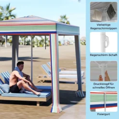 Strandzelt 2 x 2 m Sonnenzelt aufklappbar mit Sandsäcken & Tragetasche Sonnenschutz Windschutz Strandmuschel