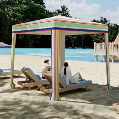 Strandzelt 2 x 2 m Sonnenzelt aufklappbar mit Sandsäcken & Tragetasche Sonnenschutz Windschutz Strandmuschel