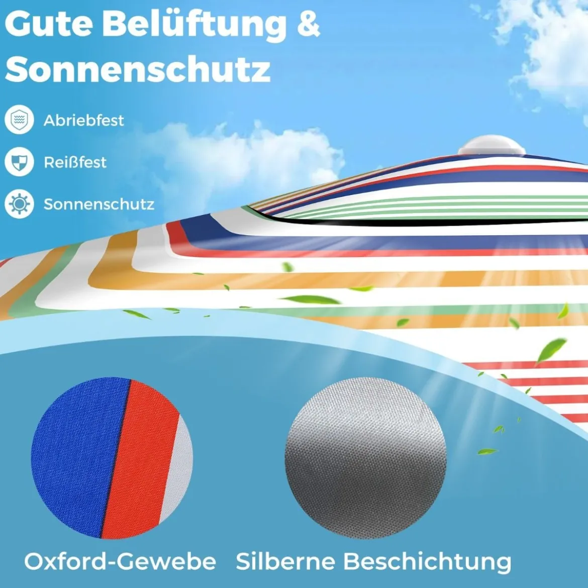 Strandzelt 2 x 2 m Sonnenzelt aufklappbar mit Sandsäcken & Tragetasche Sonnenschutz Windschutz Strandmuschel