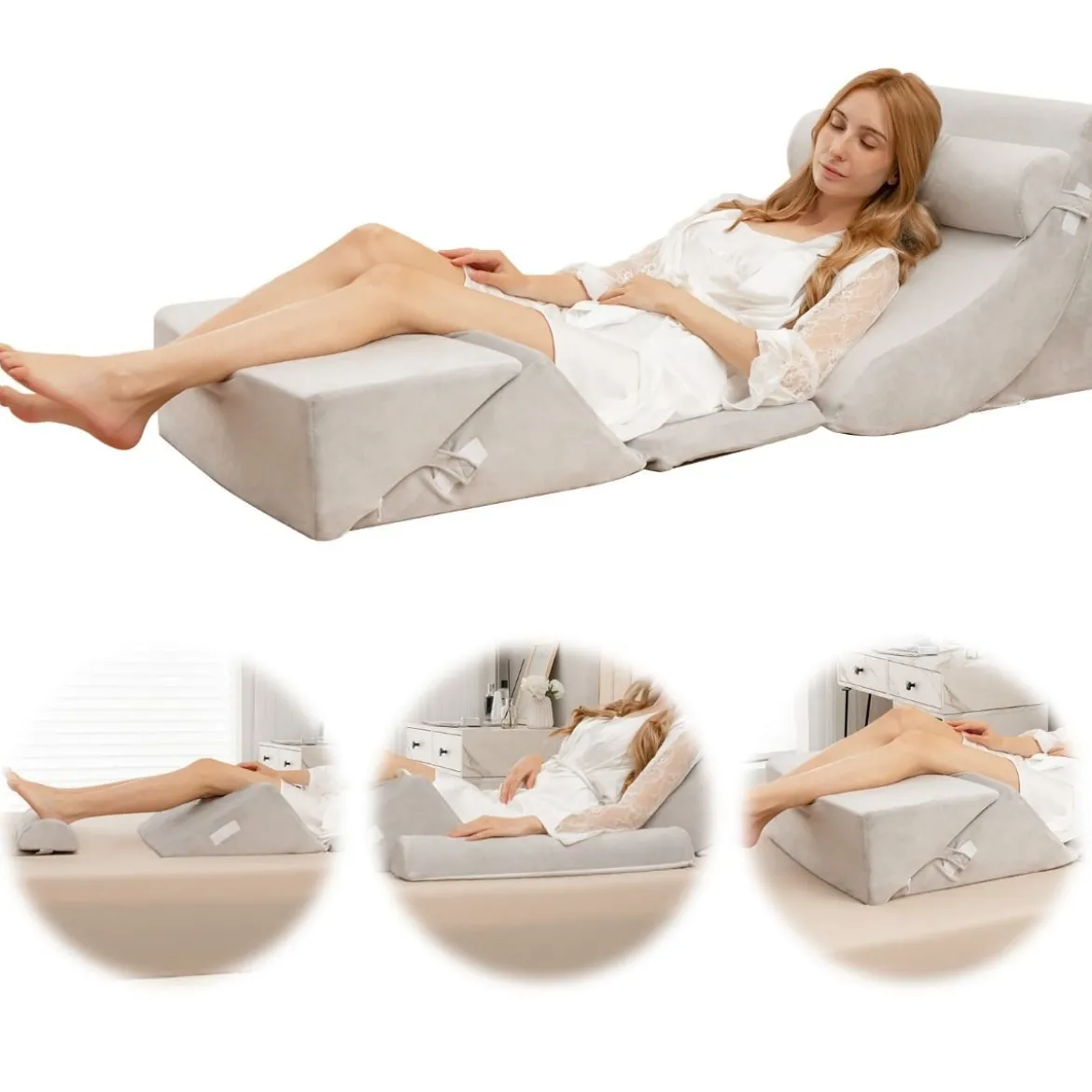 Stützkissen 6-Teiliges Orthopädisches Keilkissen-Set für Nacken 110 x 61 x 44 cm Grau