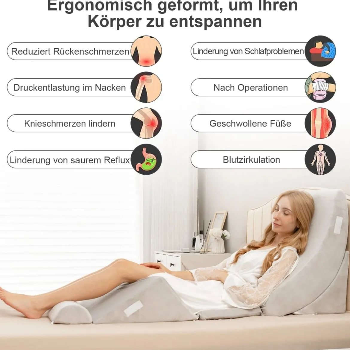 Stützkissen 6-Teiliges Orthopädisches Keilkissen-Set für Nacken 110 x 61 x 44 cm Grau
