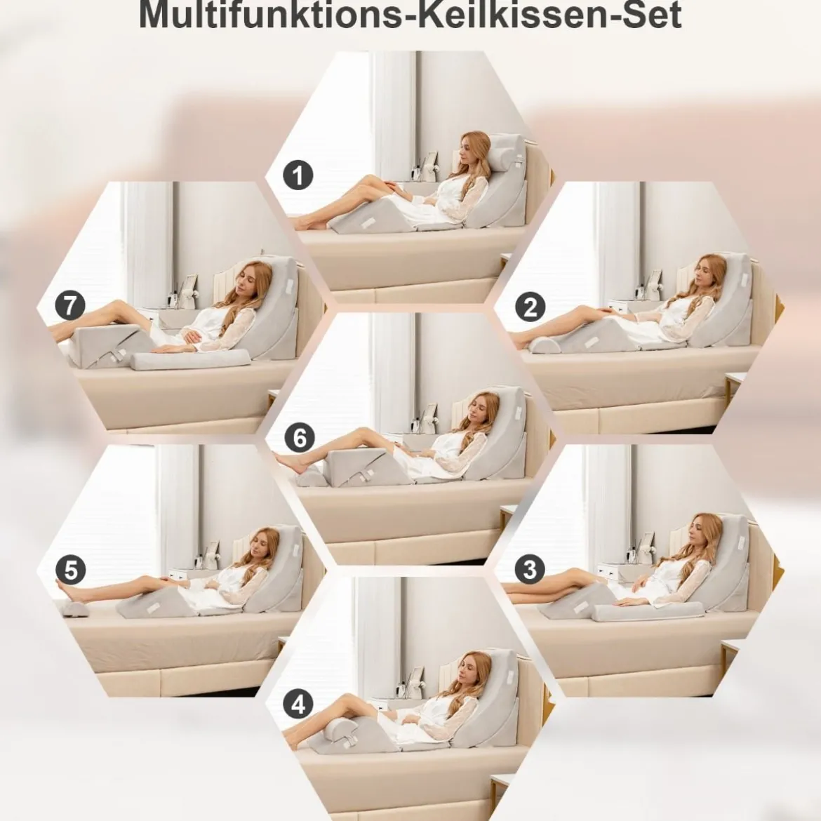 Stützkissen 6-Teiliges Orthopädisches Keilkissen-Set für Nacken 110 x 61 x 44 cm Grau
