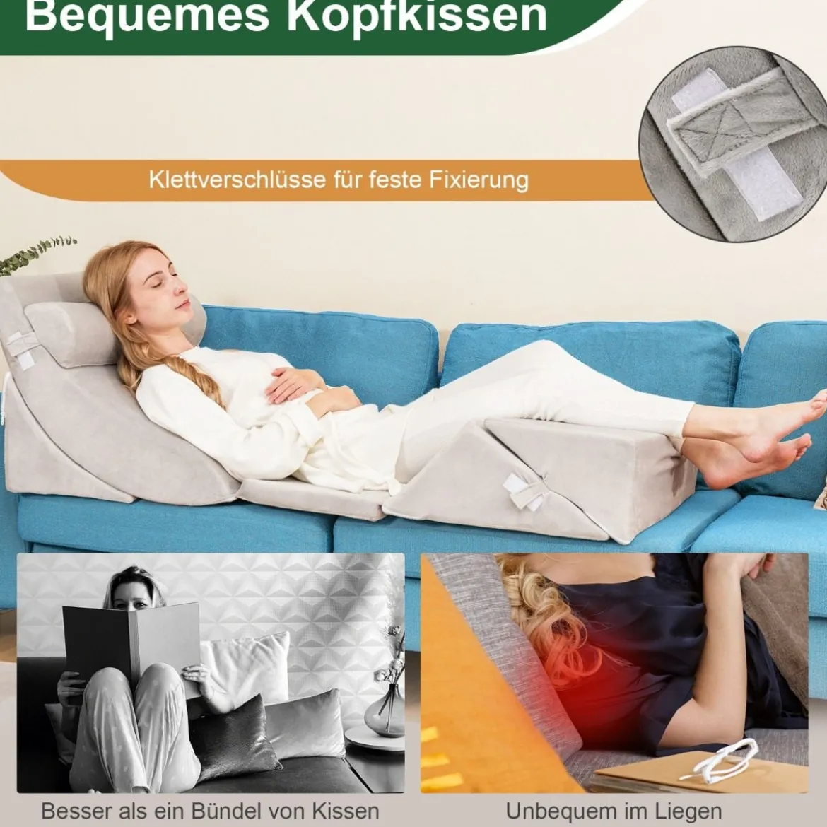 Stützkissen 6-Teiliges Orthopädisches Keilkissen-Set für Nacken 110 x 61 x 44 cm Grau