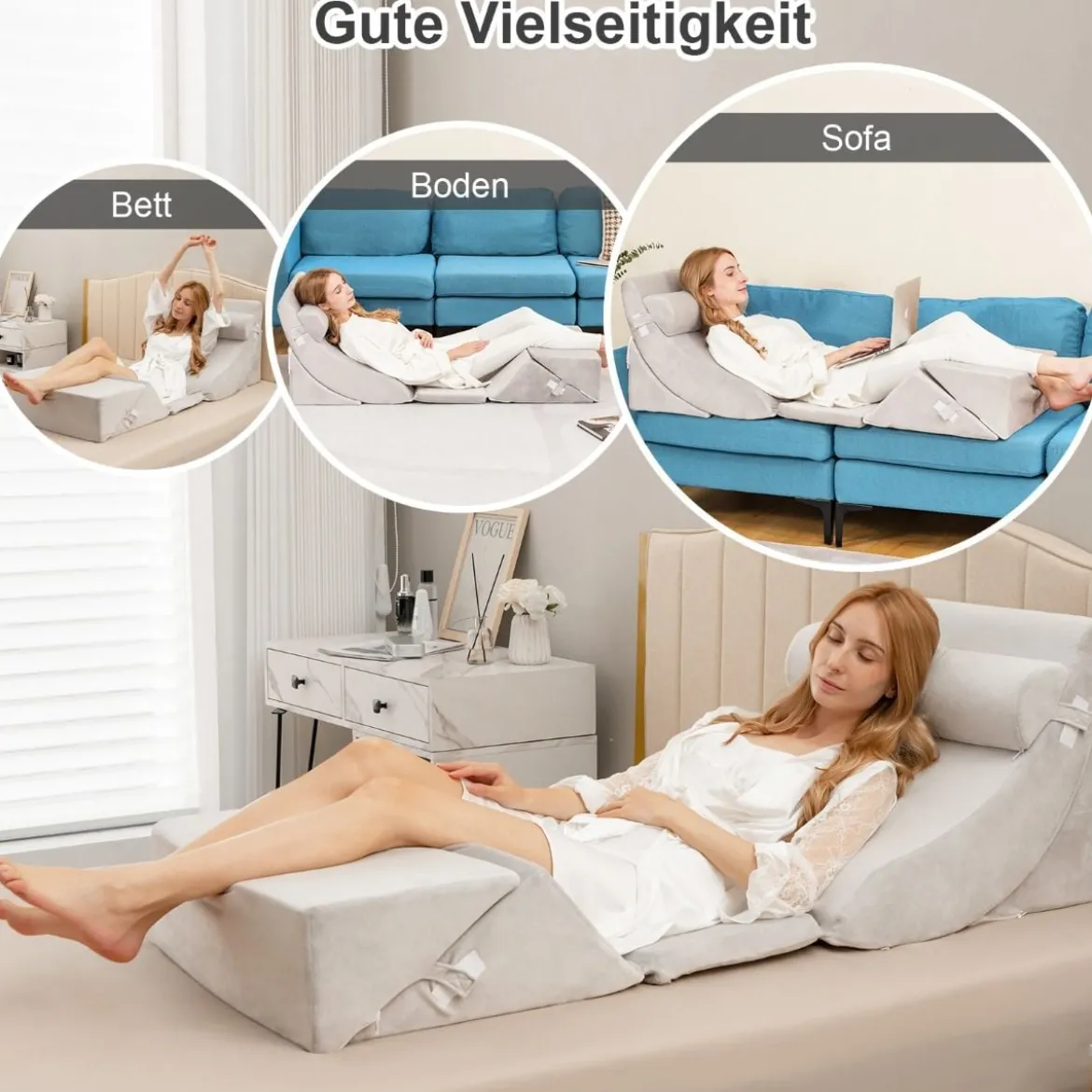 Stützkissen 6-Teiliges Orthopädisches Keilkissen-Set für Nacken 110 x 61 x 44 cm Grau