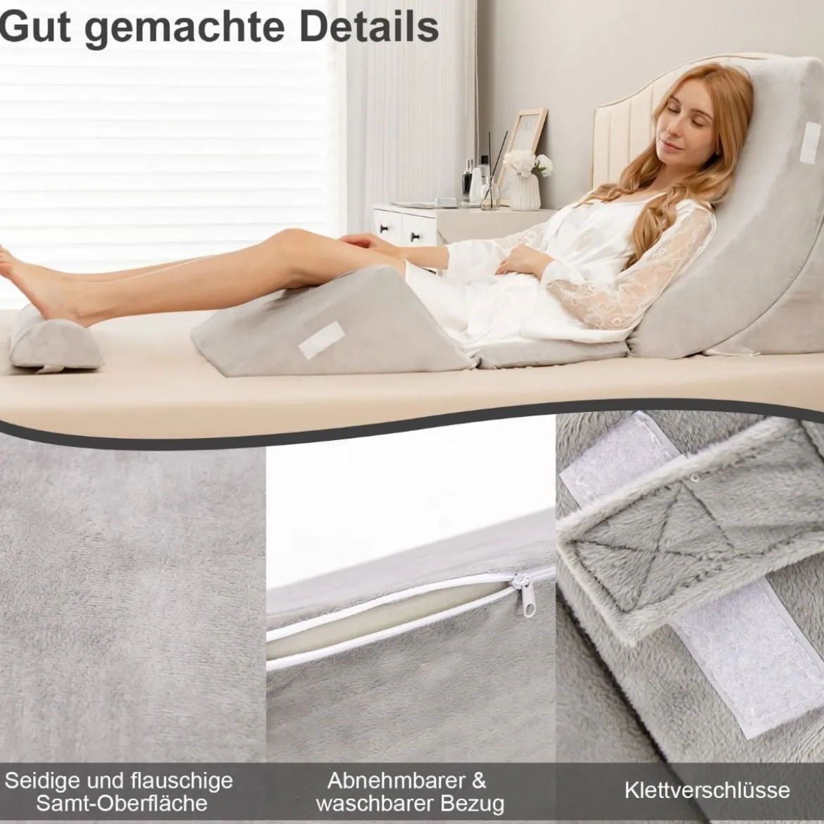 Stützkissen 6-Teiliges Orthopädisches Keilkissen-Set für Nacken 110 x 61 x 44 cm Grau