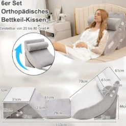 Stützkissen 6-Teiliges Orthopädisches Keilkissen-Set für Nacken 110 x 61 x 44 cm Grau