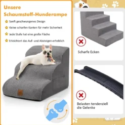 3 Stufen Hundetreppe aus Schaumstoff Rutschfeste Hundestufe bis 30 kg Belastbar Grau