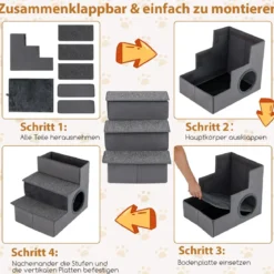 3 Stufen Hundetreppe mit Haus & Rutschfester Boden Faltbare Haustiertreppe Kletterleiter