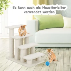 4 Stufen Tiertreppe für Katze & Hunde bis 25 kg Katzentreppe Hundetreppe Treppe Beige