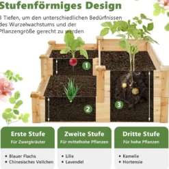 3-stufige Blumenkasten aus Tannenholz mit offenem Boden 107,5 x 87 x 37 cm