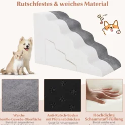 5-& 3-stufige Hundetreppe mit Chenille-Stoffoberfläche & Tierhaarbürste Rutschfest Grau