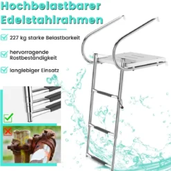 3-stufige Klappbare Teleskop-Bootleiter mit Fiberglasplattform & 2 Handläufen 51,5 x 45 x 37,5 cm