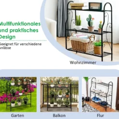 3-stufige Metall Blumentreppe Pflanzenständer Pflanzenregal Pflanzentreppe 72 x 25 x 85 cm Schwarz