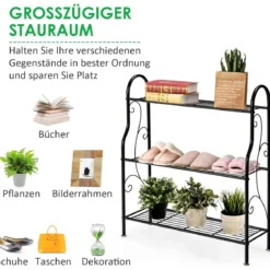 3-stufige Metall Blumentreppe Pflanzenständer Pflanzenregal Pflanzentreppe 72 x 25 x 85 cm Schwarz