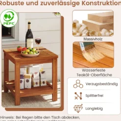 2-stufiger Beistelltisch Massivholz Sofatisch mit Ablagefach kleiner Holztisch Nachttisch Natur