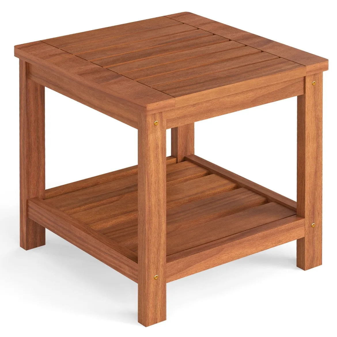 2-stufiger Beistelltisch Massivholz Sofatisch mit Ablagefach kleiner Holztisch Nachttisch Natur