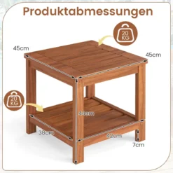 2-stufiger Beistelltisch Massivholz Sofatisch mit Ablagefach kleiner Holztisch Nachttisch Natur