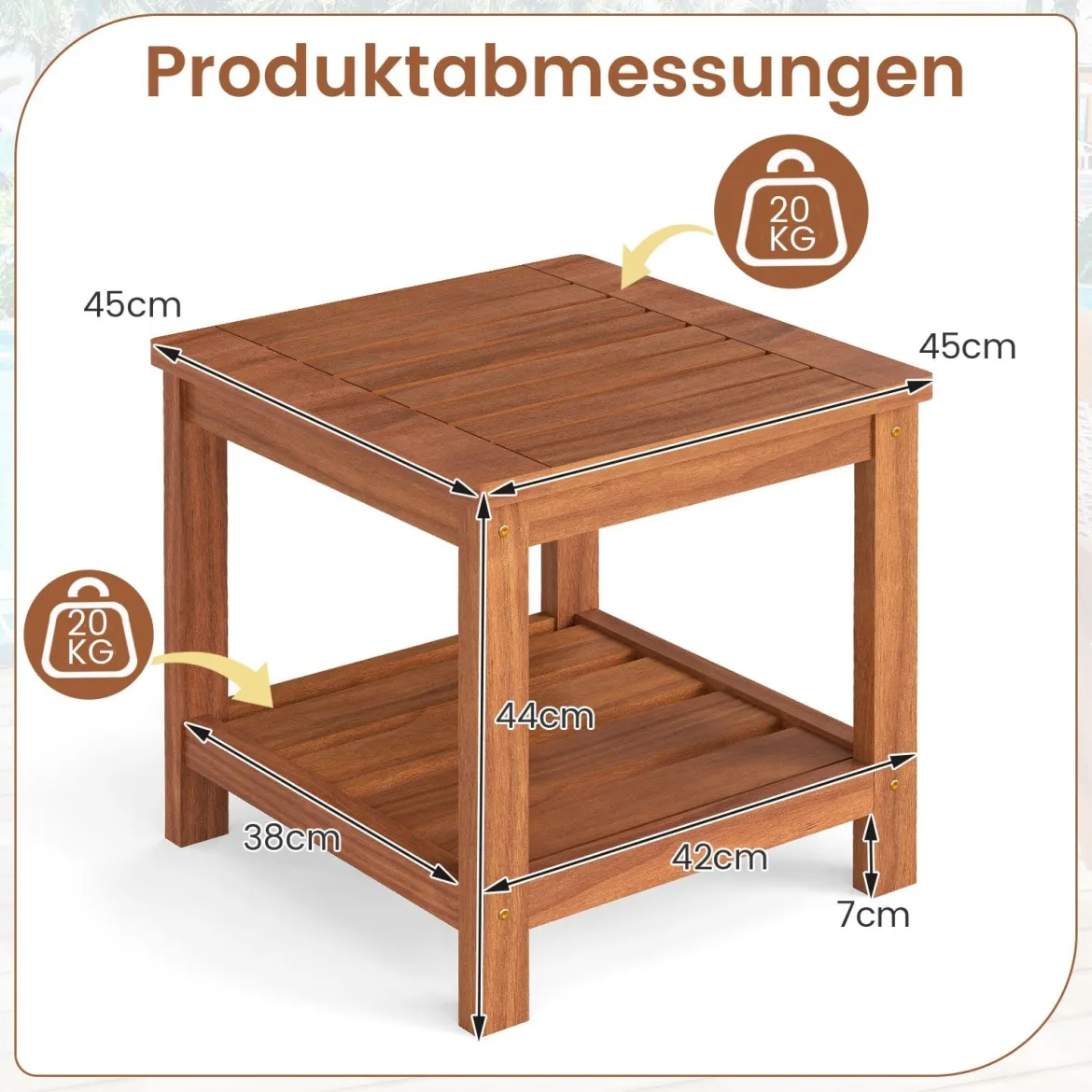 2-stufiger Beistelltisch Massivholz Sofatisch mit Ablagefach kleiner Holztisch Nachttisch Natur