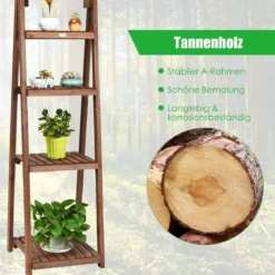 4-stufiger Blumenständer hölzernes Blumenregal Pflanzenständer 45 x 47 x 150 cm Braun