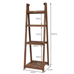 4-stufiger Blumenständer hölzernes Blumenregal Pflanzenständer 45 x 47 x 150 cm Braun