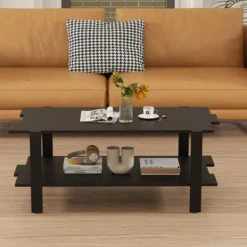2 Stufiger Couchtisch mit Ablage Kaffeetisch Rechteckiger Beistelltisch Akzenttisch