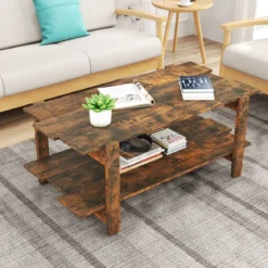 2 Stufiger Couchtisch mit Ablage Kaffeetisch Rechteckiger Beistelltisch Akzenttisch